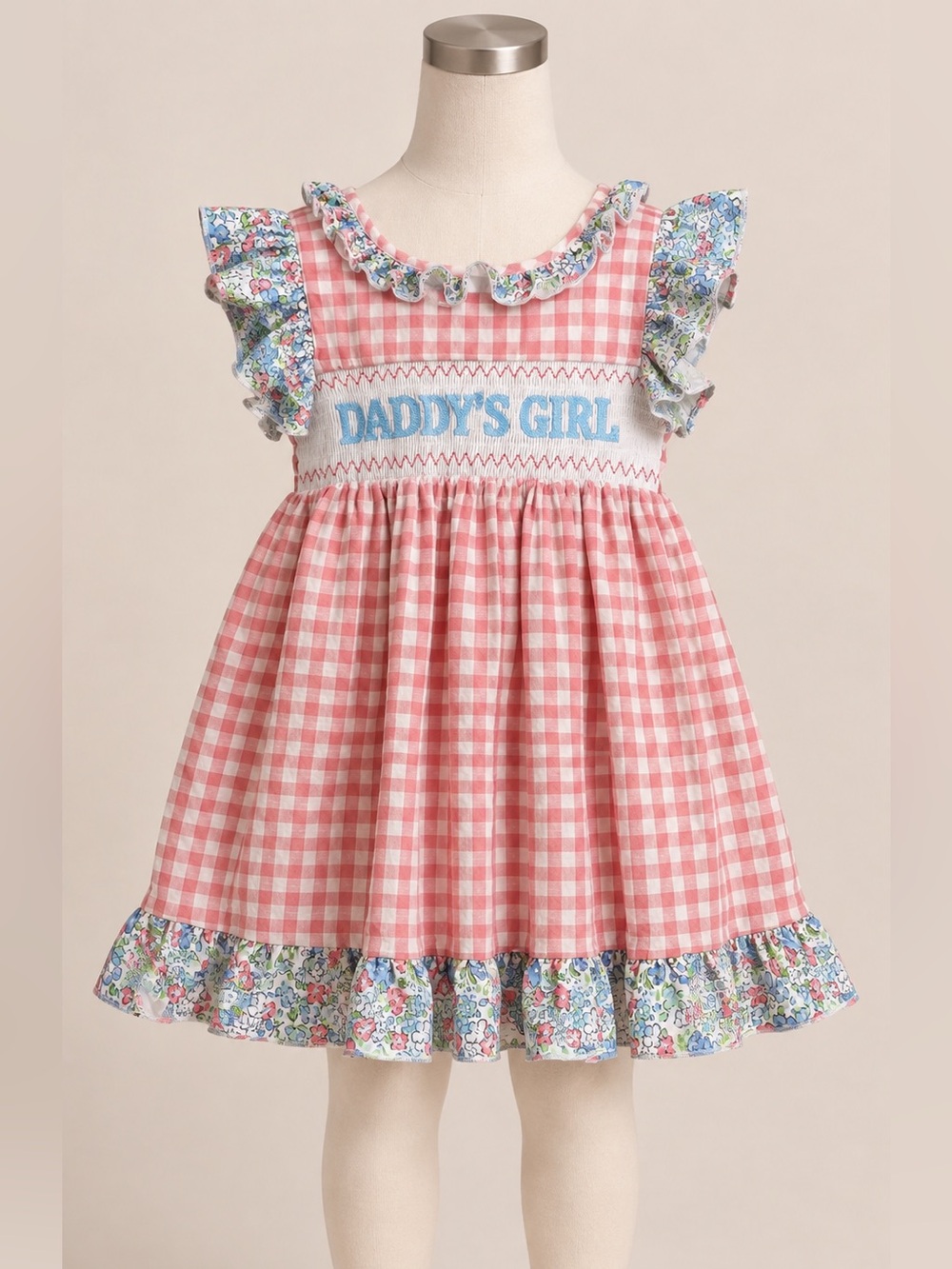 Marie Nicole Clothing Daddy’s Girl Pink Gingham Smocked Ruffle Dress XL/5